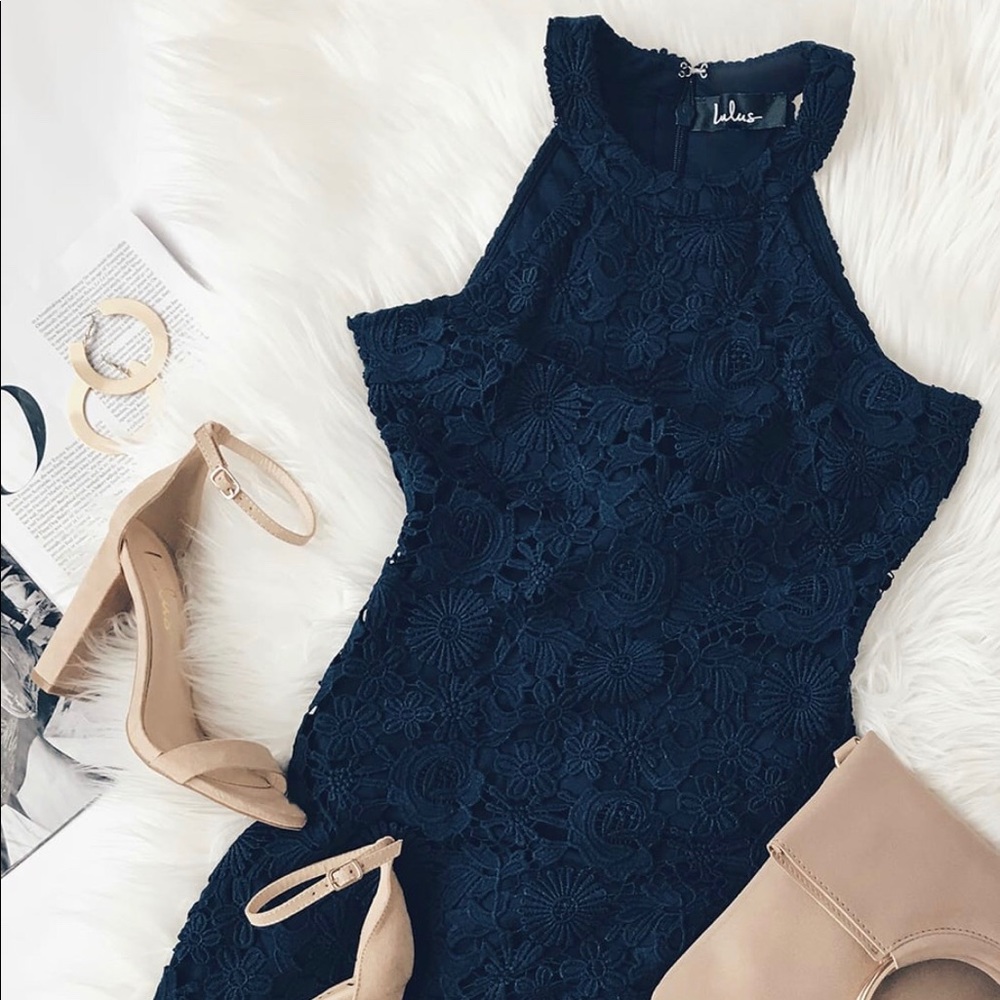Lulus love poem lace navy dress